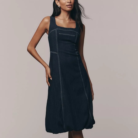 Anthropologie Pilcro Square-Neck Denim A-Line Midi Dress - Picture 3 of 4